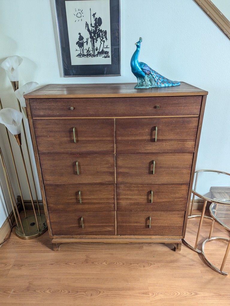 Mid Century Modern Antique 5 Drawer Highboy Dresser