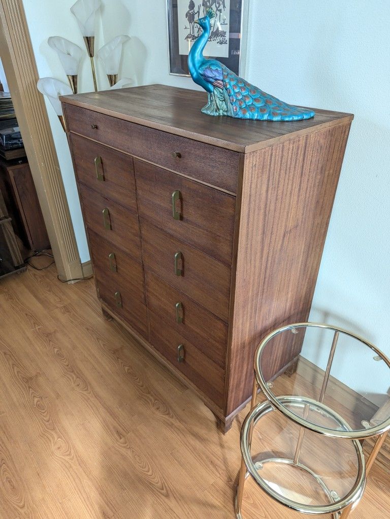 Mid Century Modern Antique 5 Drawer Highboy Dresser