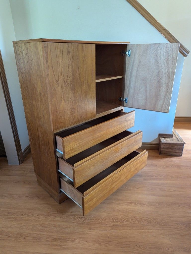 Mid Century Danish Modern Teak Armoire Dresser by Nordic Home