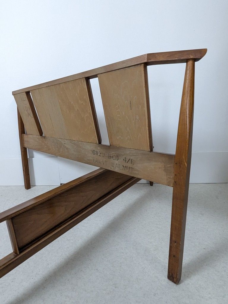 MCM Solid Walnut Full Sized Bed Frame w/ Headboard Footboard & Rails by Kent Coffey