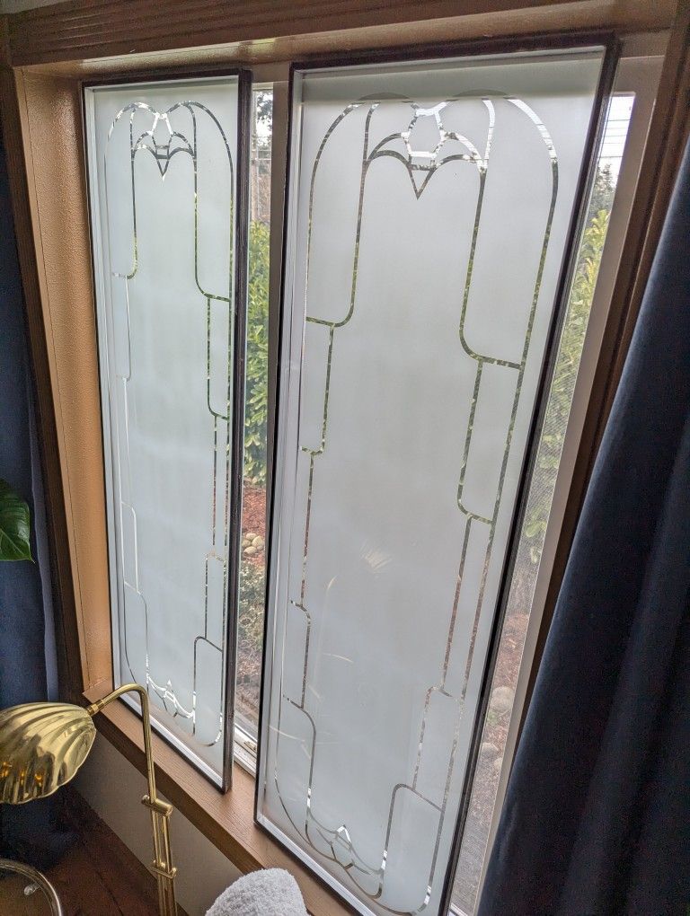 Pair of Art Deco Style Frosted Glass Privacy Windows