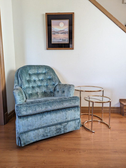 Mid Century Velvet Rocker / Tufted Back Vintage Boho Rocking Chair
