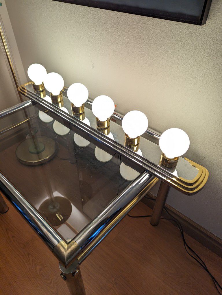 Postmodern Art Deco Revival Chrome & Brass 6 Light Vanity Lamp