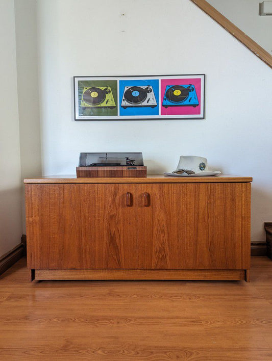 MCM Danish Modern Teak Record Player Stand & Bookshelf Wall Unit