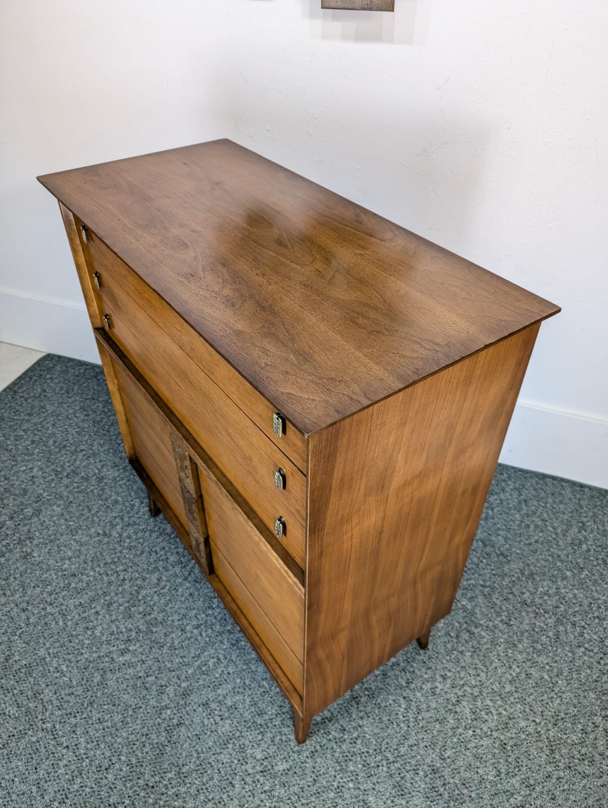 Mid Century Modern Bassett Mayan 6 Drawer Walnut Highboy