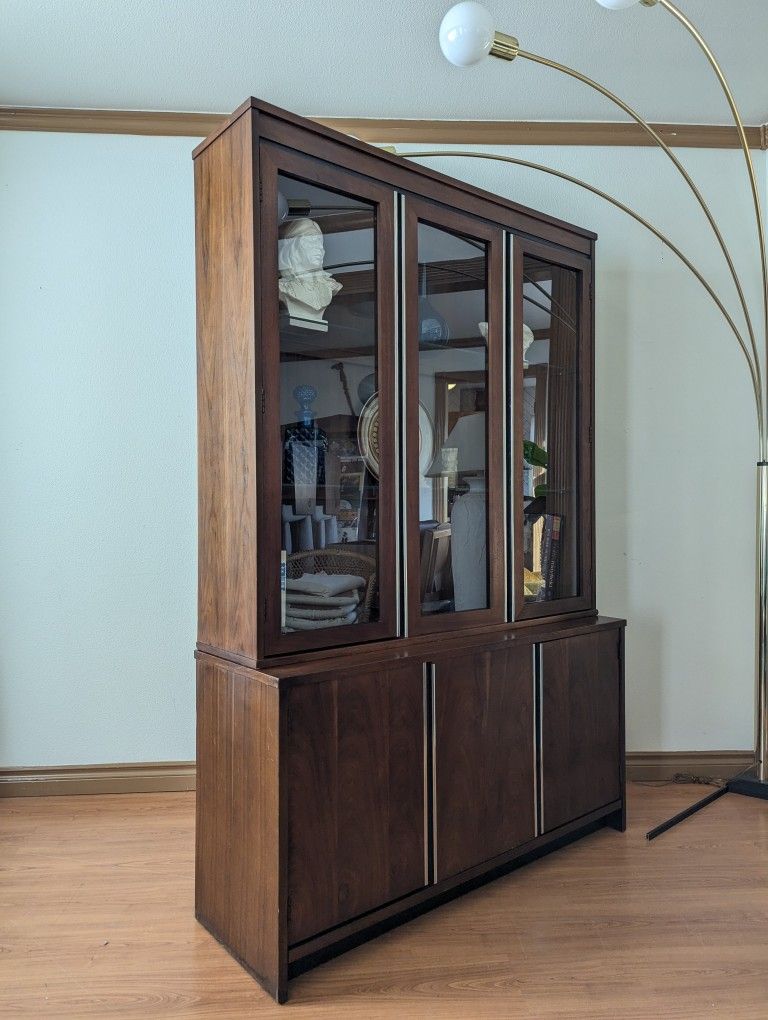 MCM Walnut & Chrome Credenza & China Display