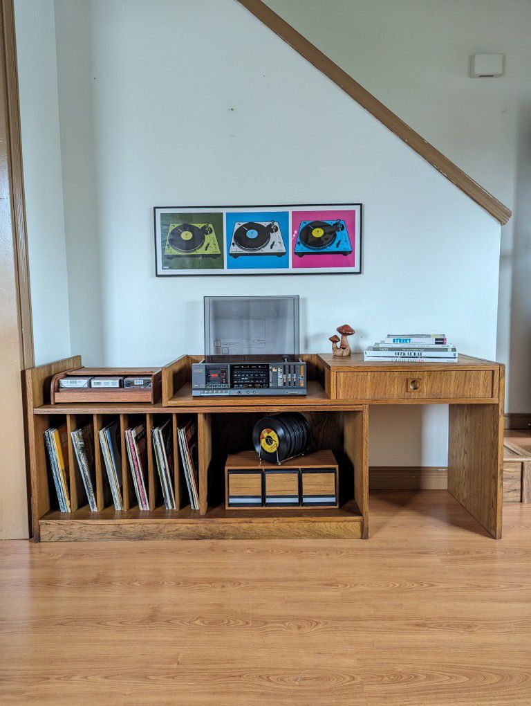 Modular Oak Record Player Stand & Storage Cabinet w/ Bookshelf – Grit ...