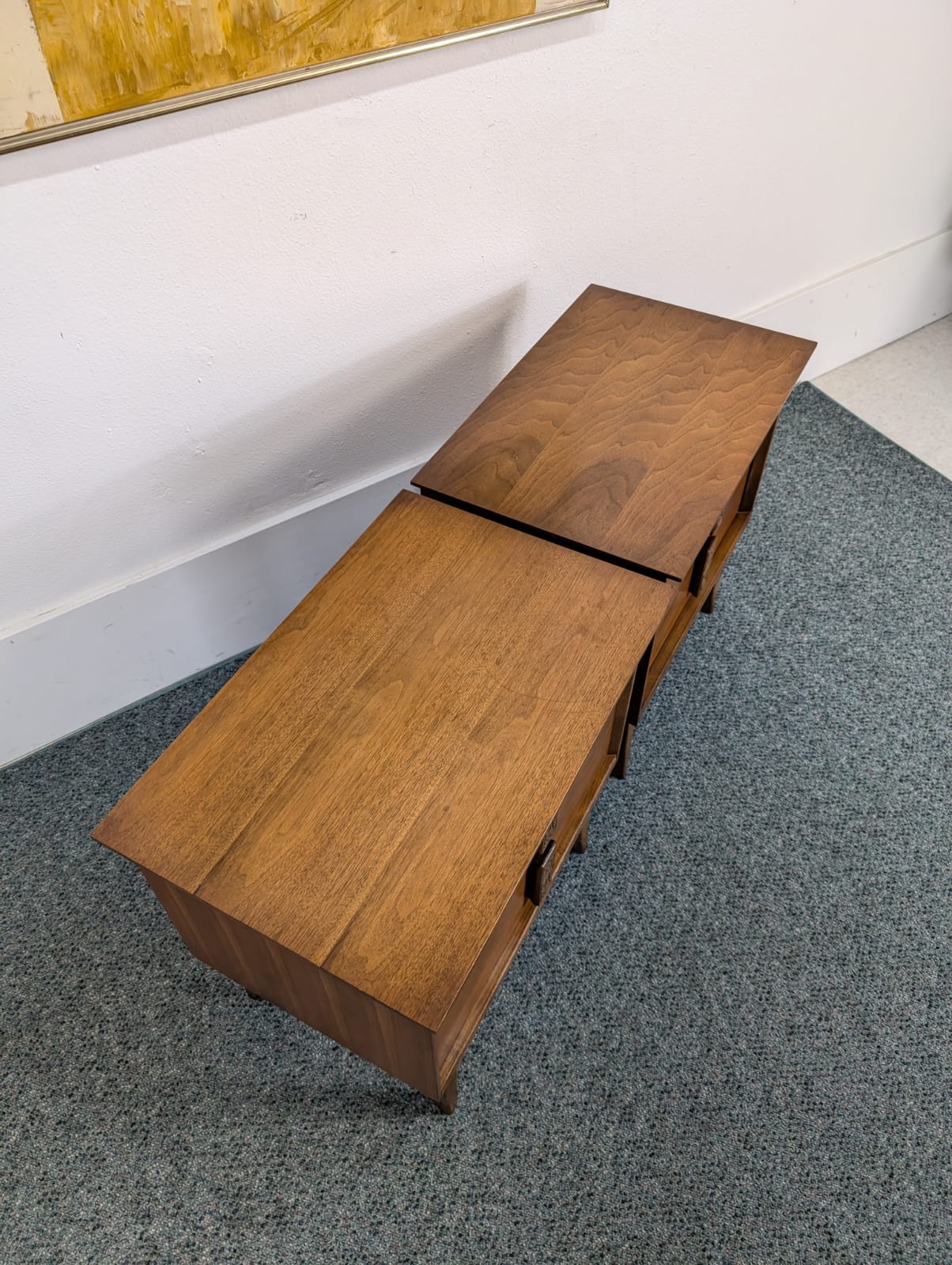 Pair of Walnut MCM Mayan Nightstands by Leo Jiranek for Bassett