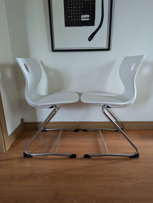 Verner Panton PantoSwing Lupo Pair of White & Chrome Desk Chairs