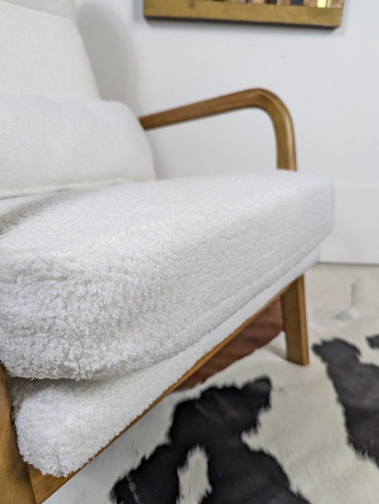 New MCM Style Bright White Boucle Comfy Lounge Chair
