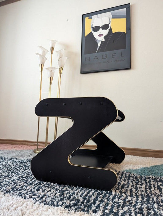 Postmodern Black & Gold Mirrored Z Table End / Coffee Table