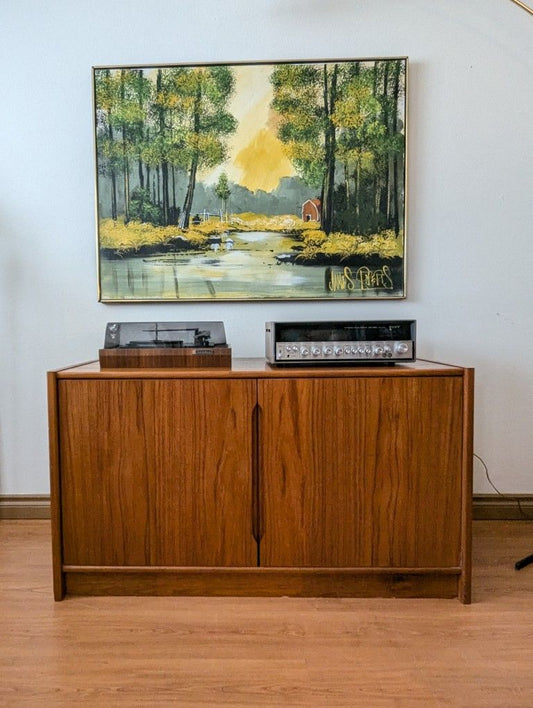 Danish Modern 2 Door Teak Media Credenza Made In Denmark