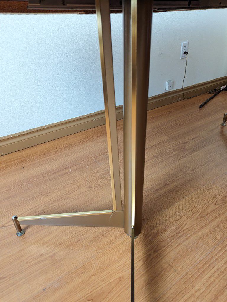 MCM Atomic Dining Table Set w/ 4 Gold Crushed Velvet Rolling Chairs
