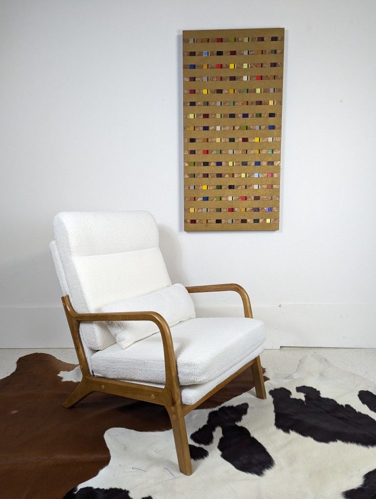 New MCM Style Bright White Boucle Comfy Lounge Chair