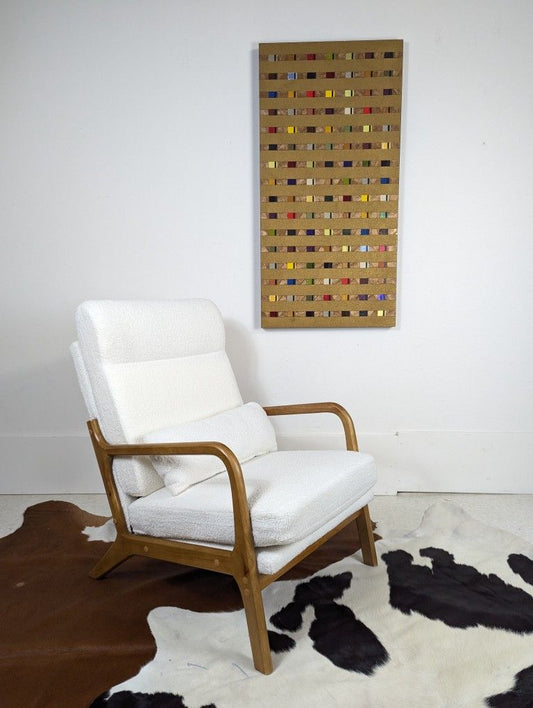 New MCM Style Bright White Boucle Comfy Lounge Chair