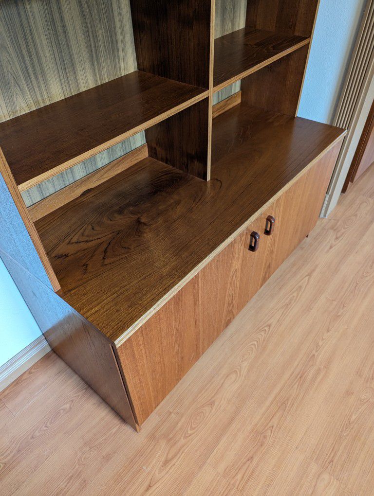 MCM Danish Modern Teak Record Player Stand & Bookshelf Wall Unit