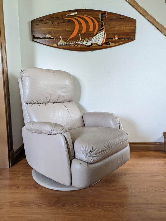 Modern Swivel, Rocker, Leather Lounge Chair Recliner by Barcalounger