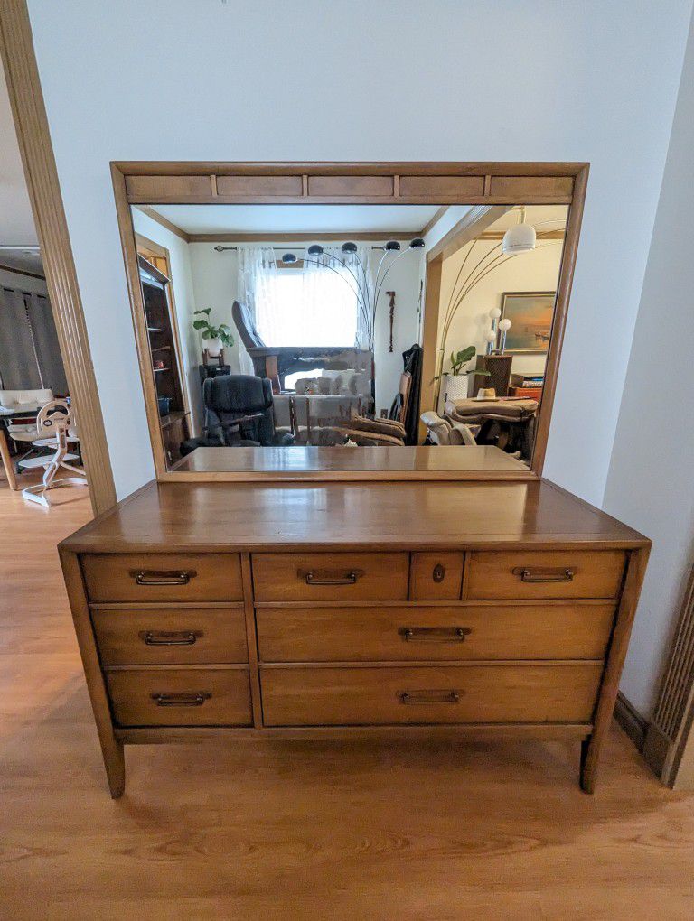 Mid Century Modern Large Pecan Wood Framed MIRROR ONLY by Drexel