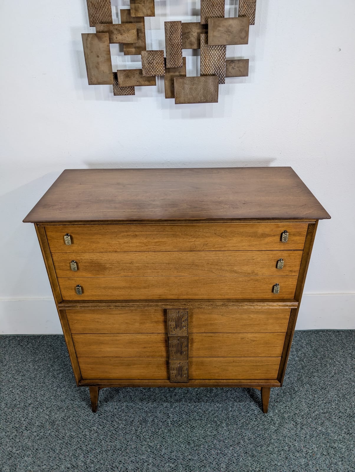 Mid Century Modern Bassett Mayan 6 Drawer Walnut Highboy
