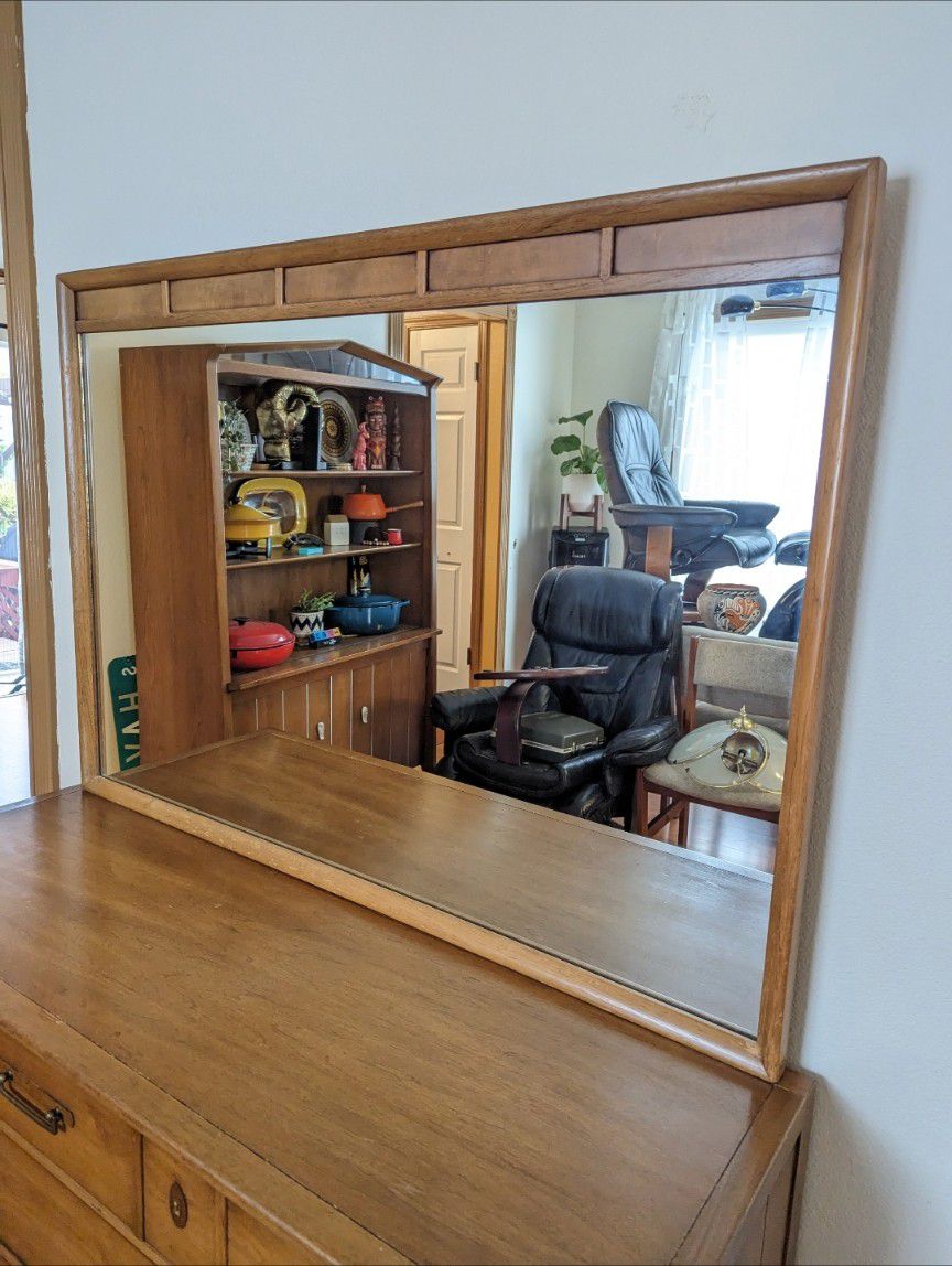 Mid Century Modern Large Pecan Wood Framed MIRROR ONLY by Drexel