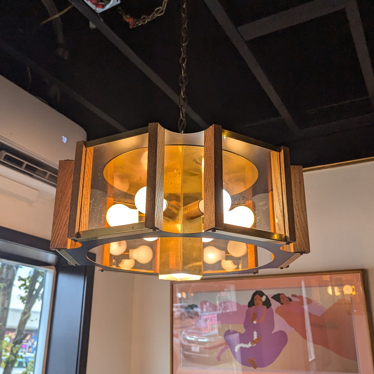 Fredrick Raymond Brass & Oak Chandelier