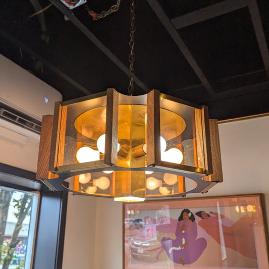 Fredrick Raymond Brass & Oak Chandelier